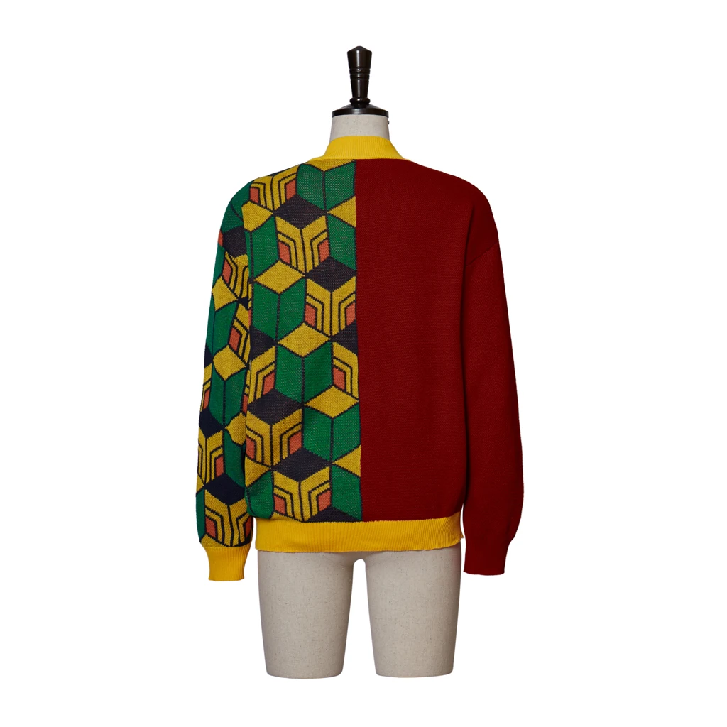 In Stock Kamado Tanjirou Cosplay Costume Unisex Knitted Sweater Warm Cardigan V Neck Sweater Jacket Halloween Costume New Year