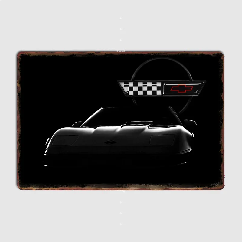 Retro Classic C4 Corvette Silhouette Sports Car Poster Metal Sign Garage Automobile Club Tin Custom Home Wall Decor Room Decor