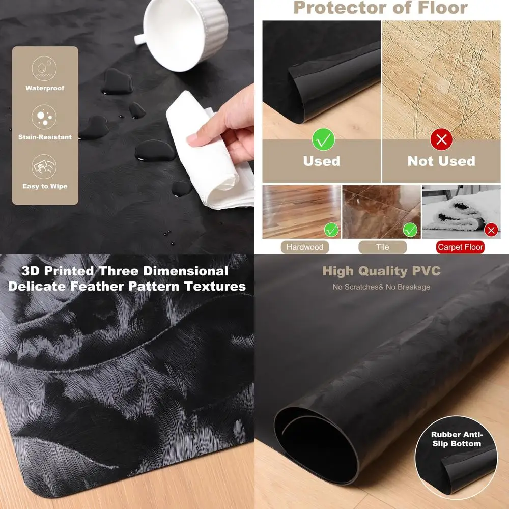 

60 x 75 Офисный коврик с 3D-дизайном перьев — водонепроницаемый и нескользящий для паркетных полов, идеально подходит для стульев на колесиках и офисного стула