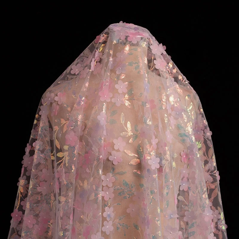 작은 꽃 스팽글 부드러운 메쉬 거즈 원단 바느질 드레스 이브닝 드레스 아동복 마이크로 탄성 DIY 원단