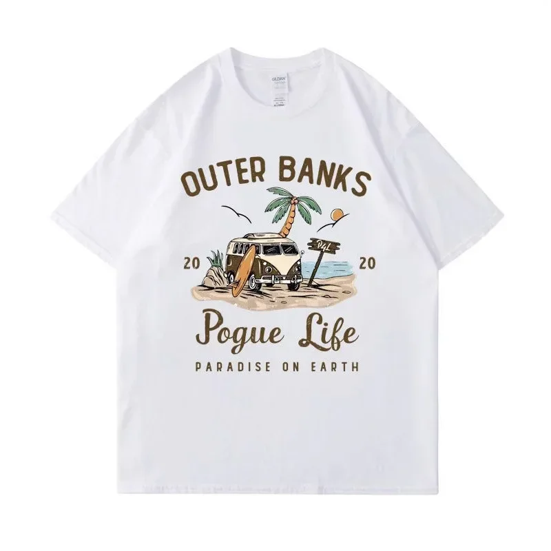 Fashion OBX Printing Shirt Outer Banks T Shirt Pogue Life John B Paradise on Earth North Carolina Pouge Graphic Cotton Tee Tops