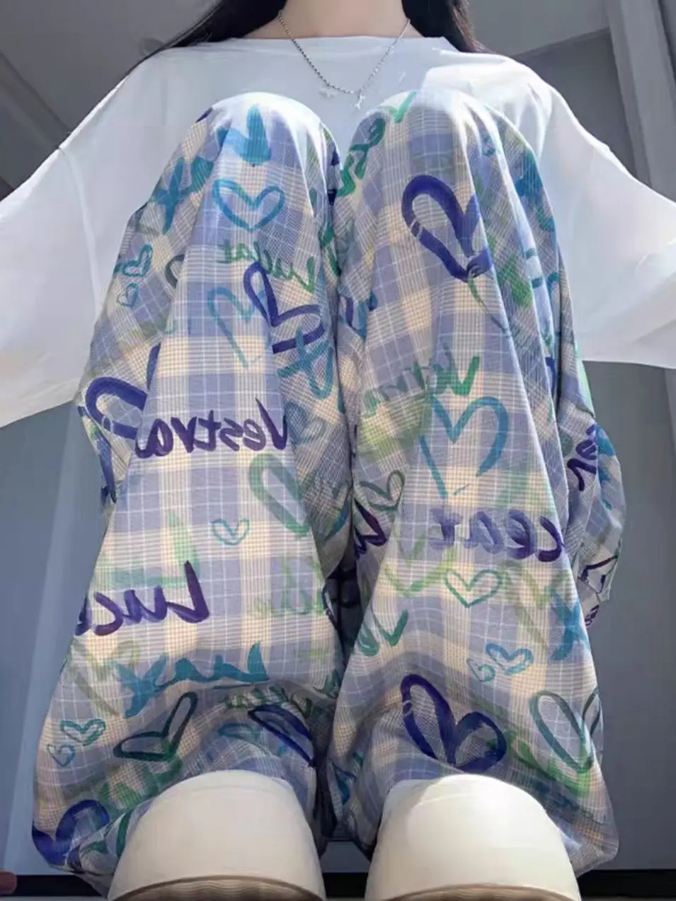

New Korean version of INS high appearance level pajama pants women wear casual walking pants girls loose sweet fresh home pants