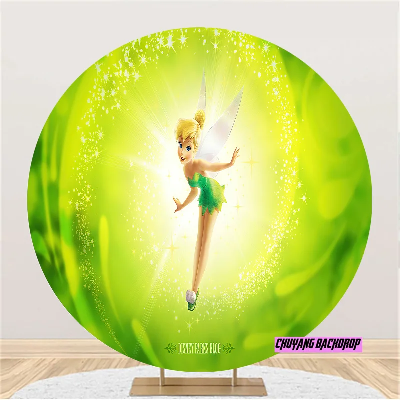 Girls Round Tinker Bell Birthday Party Photography Backdrop Custom Green Flower Fairy Backdrop Cover Studio Elastic Decor Banner