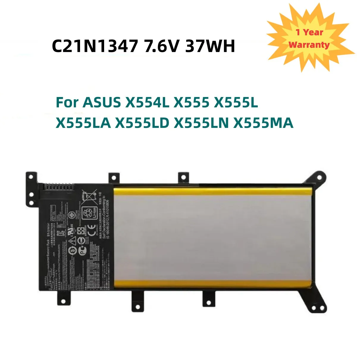 

7.6V 37WH C21N1347 Laptop Battery For ASUS X554L X555 X555L X555LA X555LD X555LN X555MA 2ICP4/63/134 Free Tools