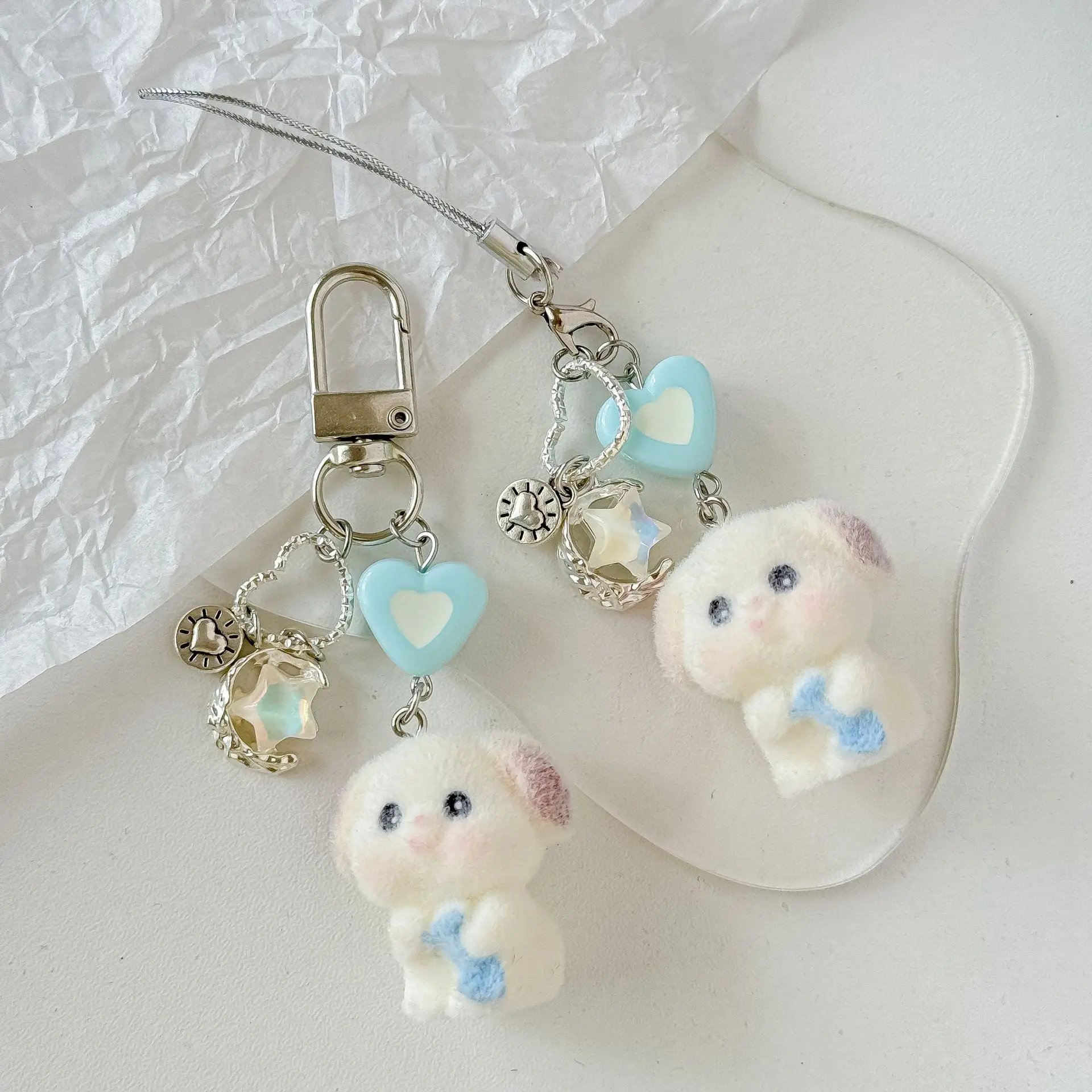 

Little Dog Phone Strap Cartoon Korean Style Short Keychain Lanyard For iPhone Case Heart Decoration Pendant Friend Gift