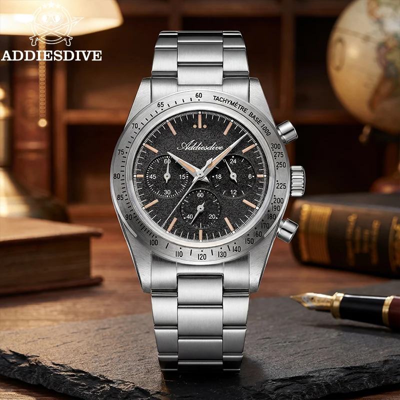 ADDIESDIVE Luxury Men's Chronograph Watch C3 Luminous 10Bar Waterproof 0S20 Movement 316L Stainless Steel Quartz Watches AD2552