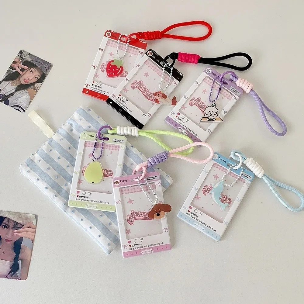Keychains Sliding Keychain Card Holder with Transparent Window Wristlet Lanyard K-Pop Idol Photo Card Storage Case