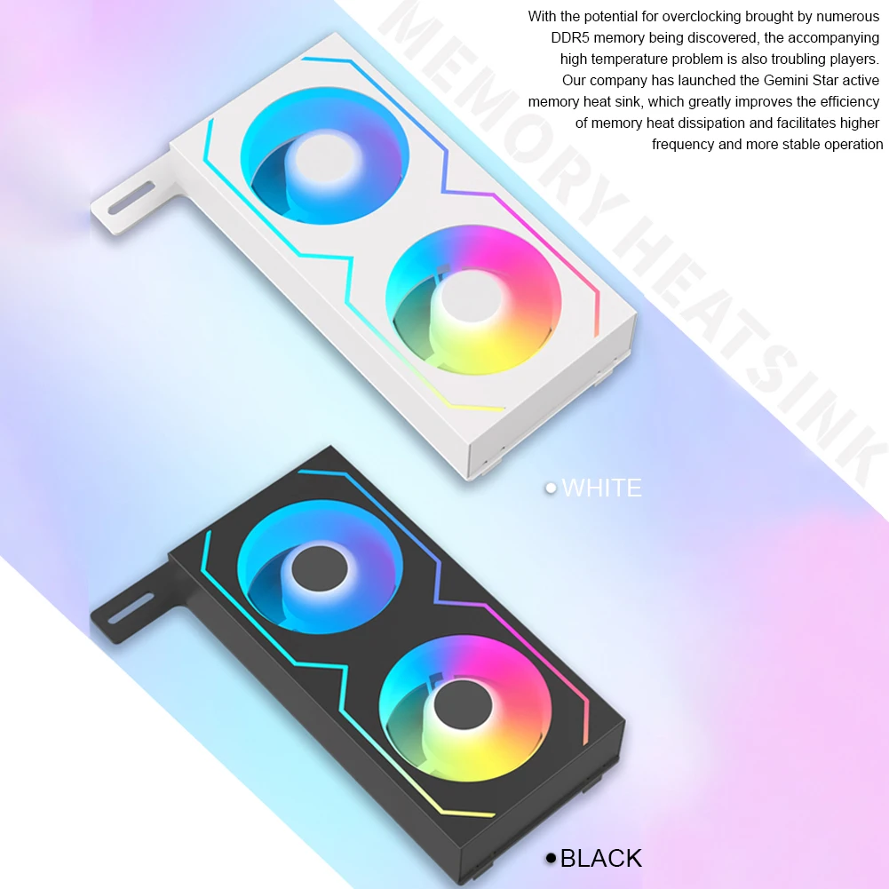 

RAM Memory Module 4Pin PWM/5V 3Pin ARGB 600 -3600RPM RAM Memory Cooling Fan with Dual 5020 Cooling Fans for DDR4 DDR5 RAM Cooler