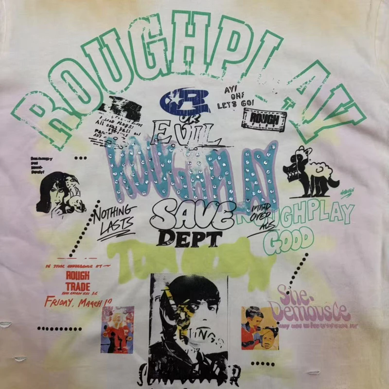 Men Personalized Damaged Clothes High Street Hot Diamond High Quality Cotton Comfortable Washable Roughplay T-shirt Top