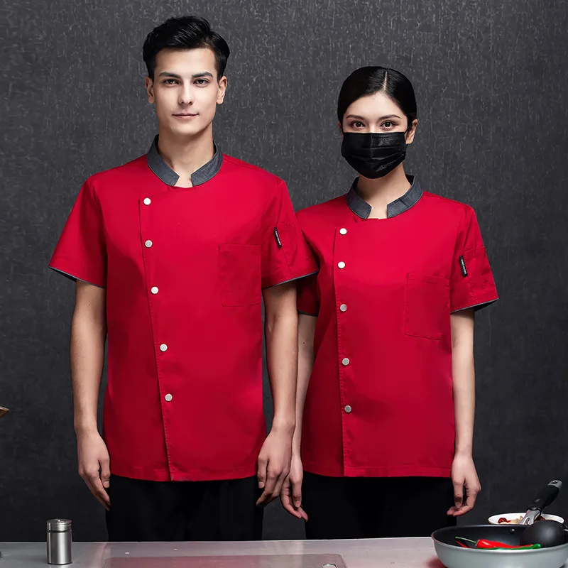 

Индивидуальные униформы для поваров (мужские и женские), летний стиль, маслоотталкивающие, с коротким рукавом, дышащие, больших размеров, рабочая одежда для поваров.