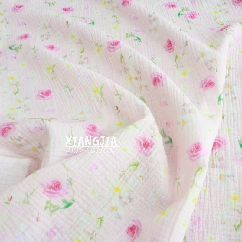 135x50cm Gewebter Baumwoll-Doppelschicht-Kreppstoff mit Blumenmuster für Kinderpyjamas, Steppdecken, Lätzchen, Handtücher und Badetücher – Detail 5