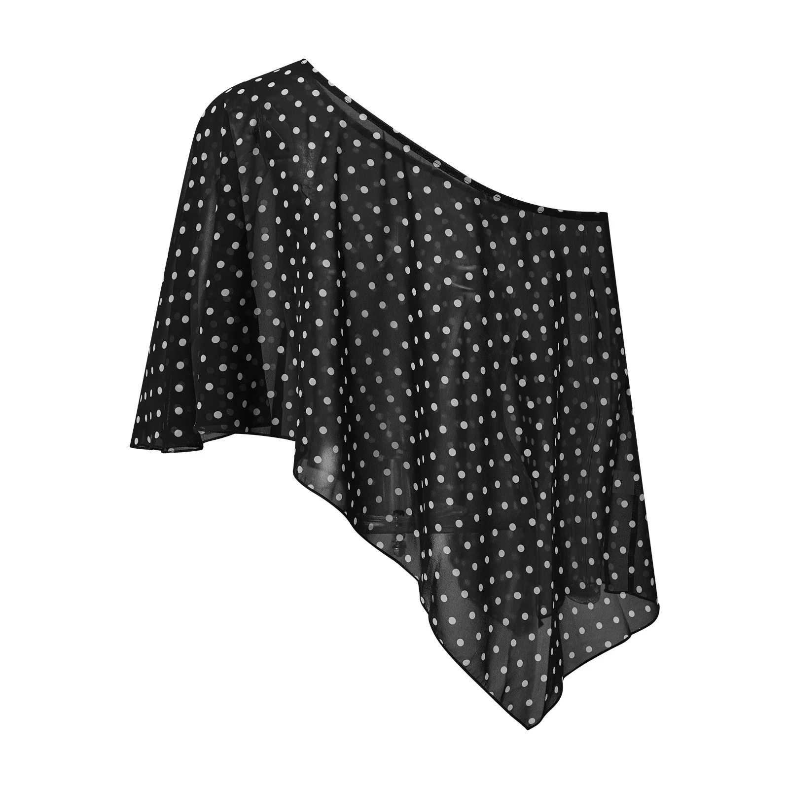 Women Sheer Poncho Y2k See Through Dot Print Shrug Mesh Cover Up Lightweight Asymmetrical Beach Shawl Cape Tops