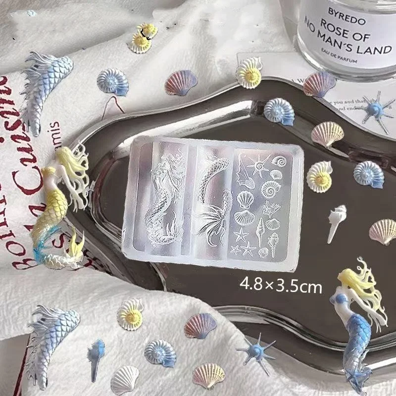 Stampo per unghie 3D conchiglia di mare Strumenti per unghie in silicone Sirena estiva Spiaggia Oceano Pendenti per unghie Stampi in resina Accessori per nail art Forniture per unghie