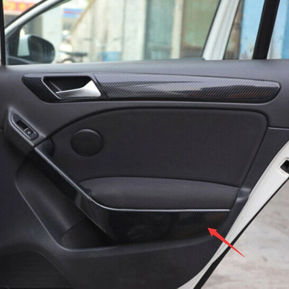

A03G-4PCS/Lot Car Stickers ABS Carbon Fiber Grain Interior Door Armrest Decoration Cover For Golf 6 MK6 2009-2013