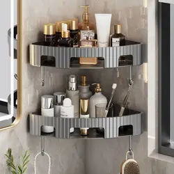 Plastic Bathroom Storage Rack New No Punch with Hook Corner Shelf Wall Mount Multi-purpose Shampoo Organizer