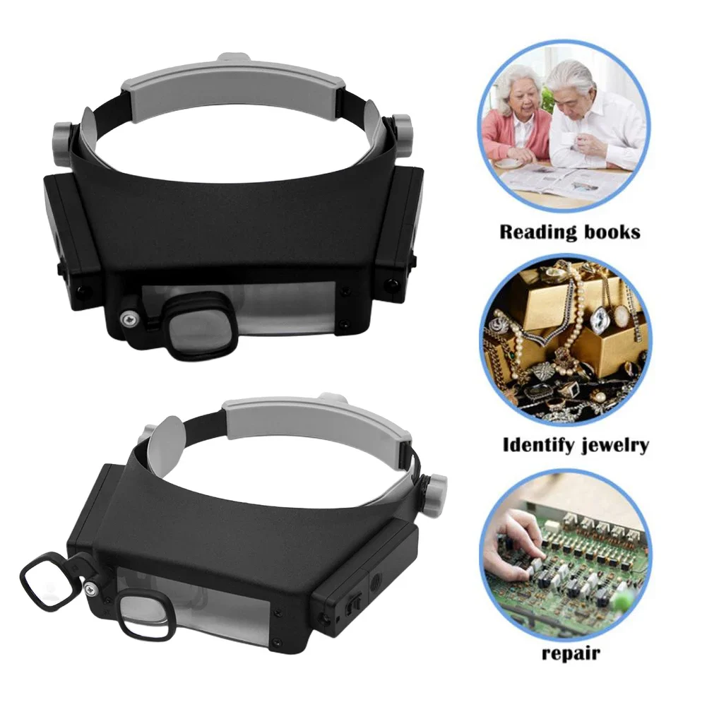 Headband Magnifier 1.5X 3X 7.5X 9X 11X 17X Loupe Head Magnifying Glass Lens Jewelry Watch Repair Watchmaker Magnifier with 2LED