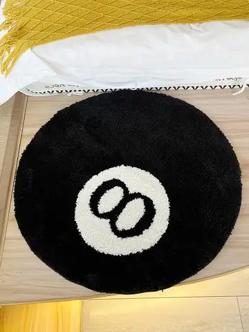 1 Pack Black Billiards 8 Ball Round Flocked Floor Bedroom Anti-Slip Carpet Mat Living Plush Soft Bedroom Rug