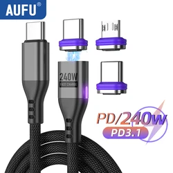 AUFU 마그네틱 USB C타입 케이블, 맥북 240W 고속 충전 자석 USB-C 충전기 데이터 코드, 아이폰 삼성 샤오미 리얼미, 5A