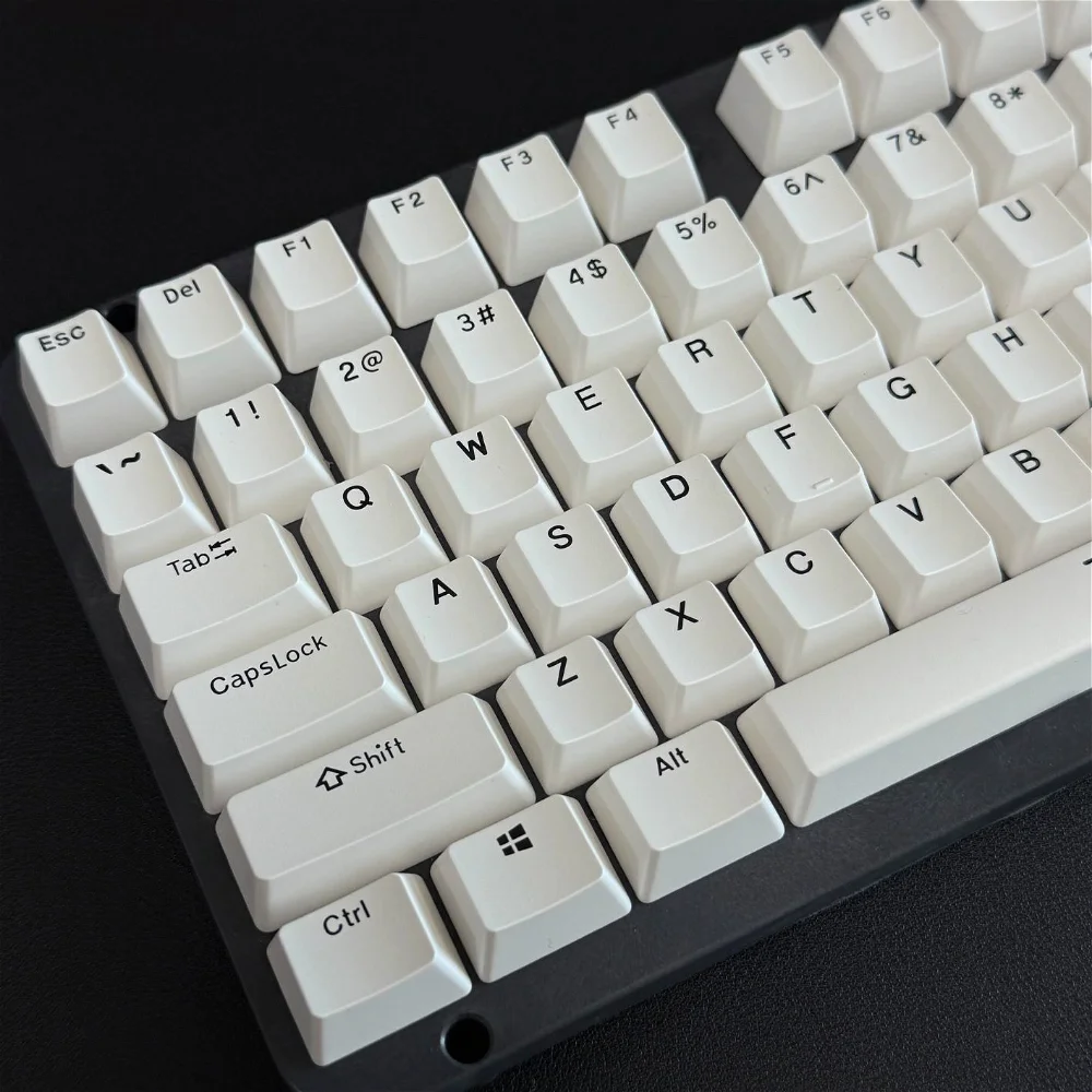 111 Key Plain White Keycap Simple Black Lettering Opaque OEM Contour Keycap for Cherry MX 61 68 104 Mechanical Keyboard