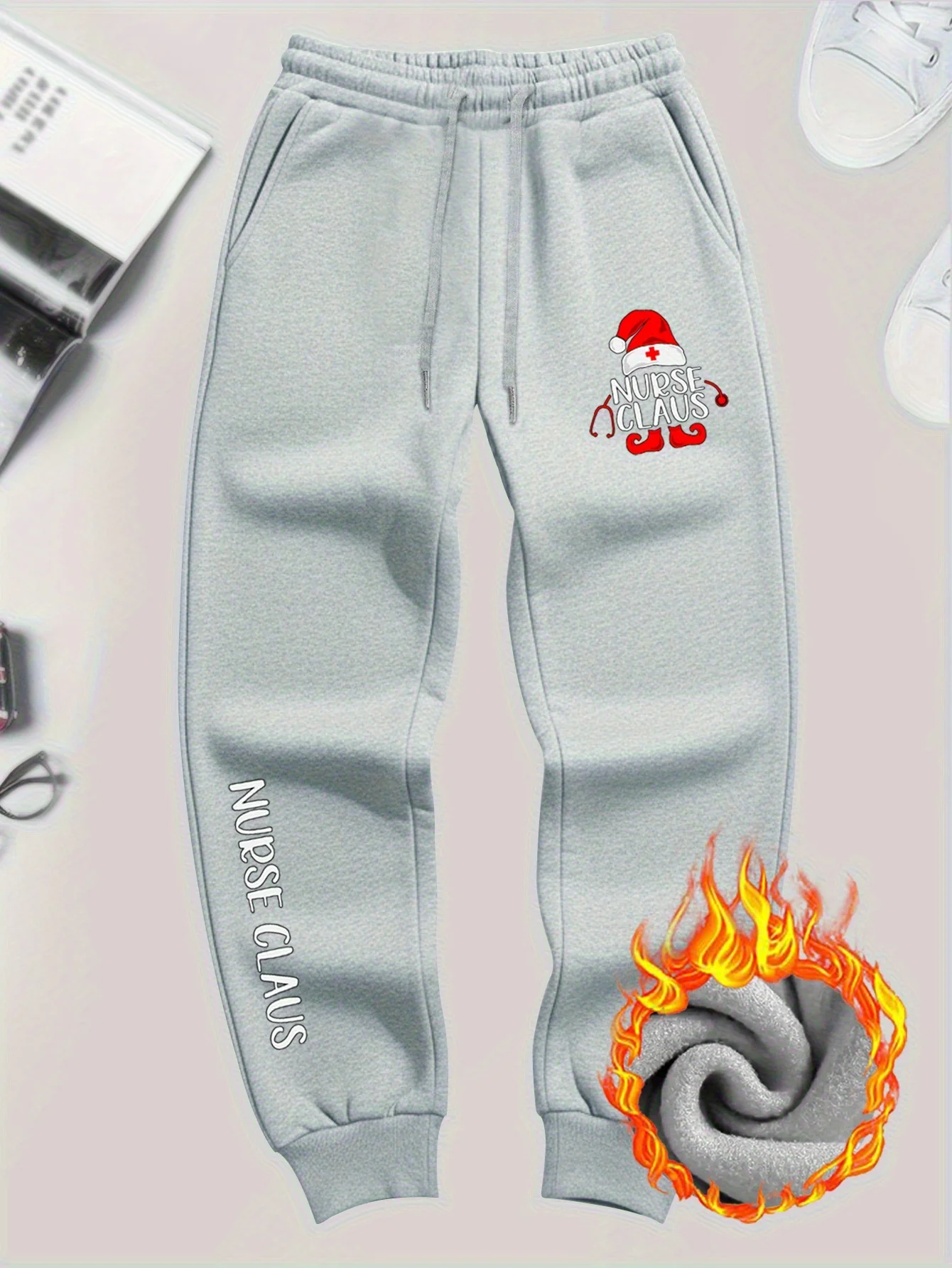 Holiday‑fun nurse claus santa hat stethoscope graphic stylish tapered sweatpants men hip hop sports jogger trousers