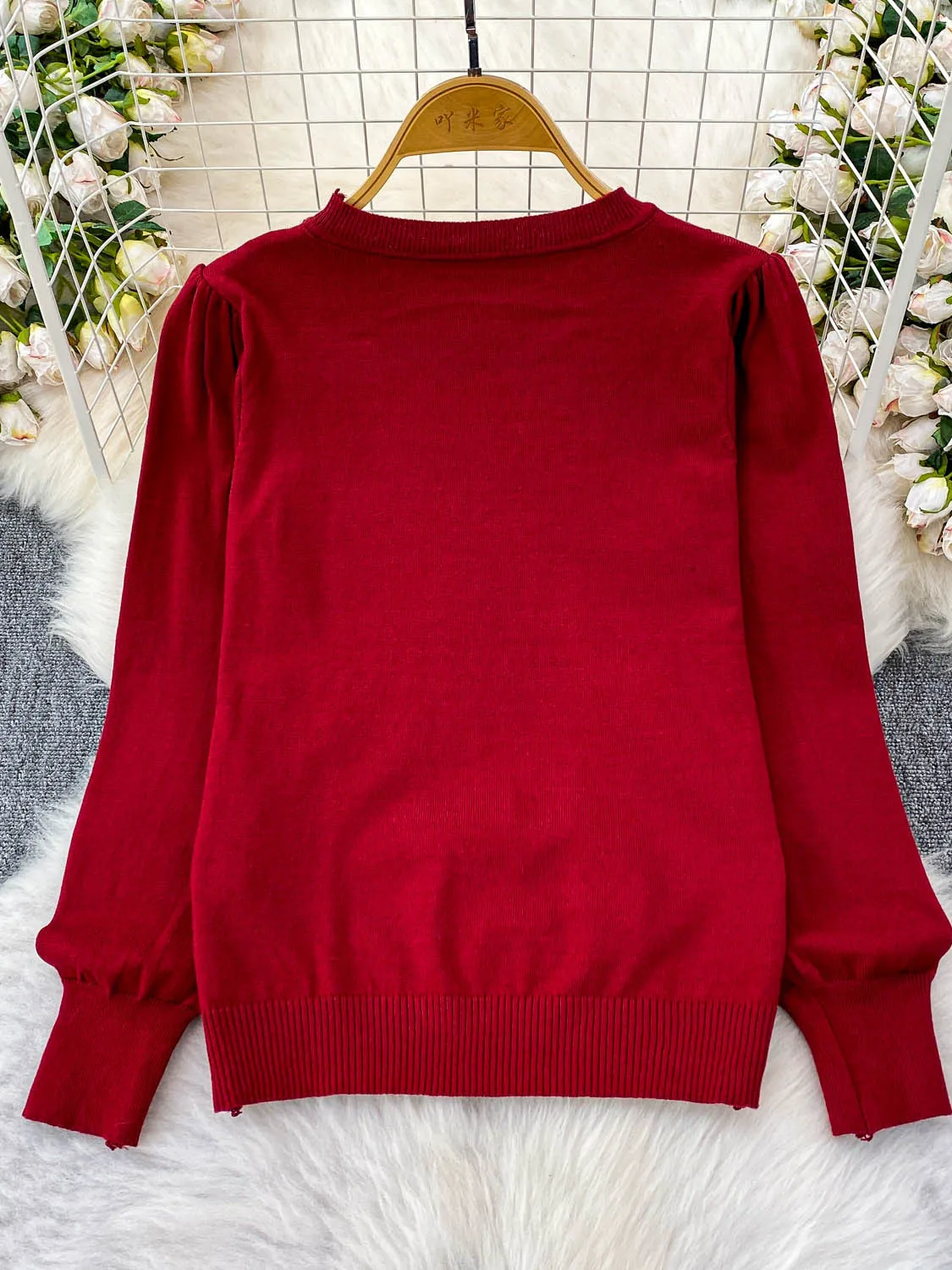 Sweter Rajutan Putih Wanita Pakaian Rajut Pelangsing Longgar Berlian Berhias Berat Wanita Musim Gugur Musim Dingin Faion Sle Korea Perjalanan