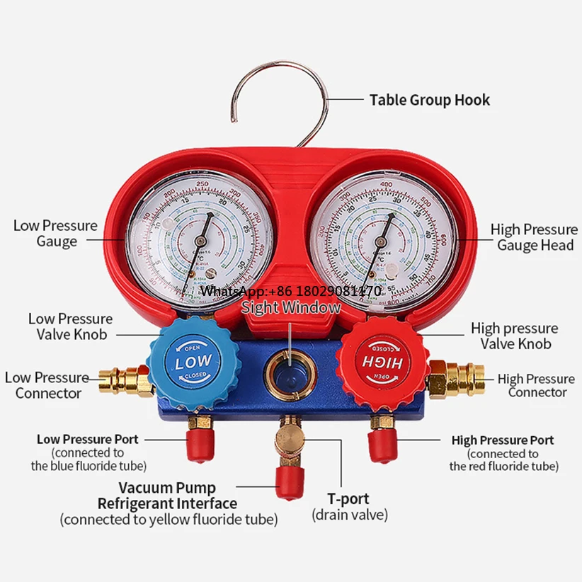 R134A A/C Refrigerant Manifold Gauge Charging Hose Couplers Kit For Air Condition Air Conditioner System R134a Manifold Gauge