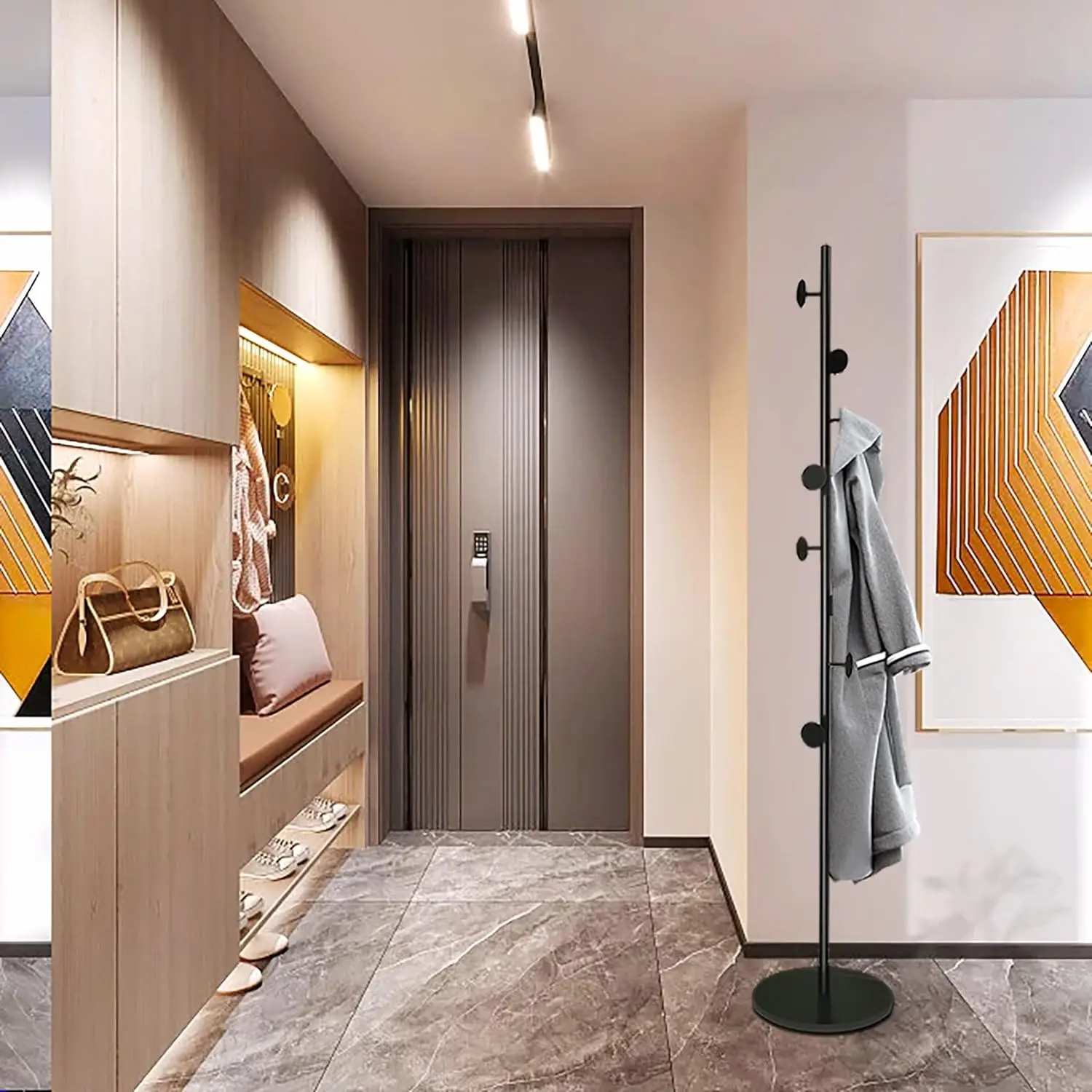 Coat Tree Freestanding, Metal Coat Rack Tree, Free Standing Hanger for Hats Purses Umbrellas, Coat Stands with Stable Base