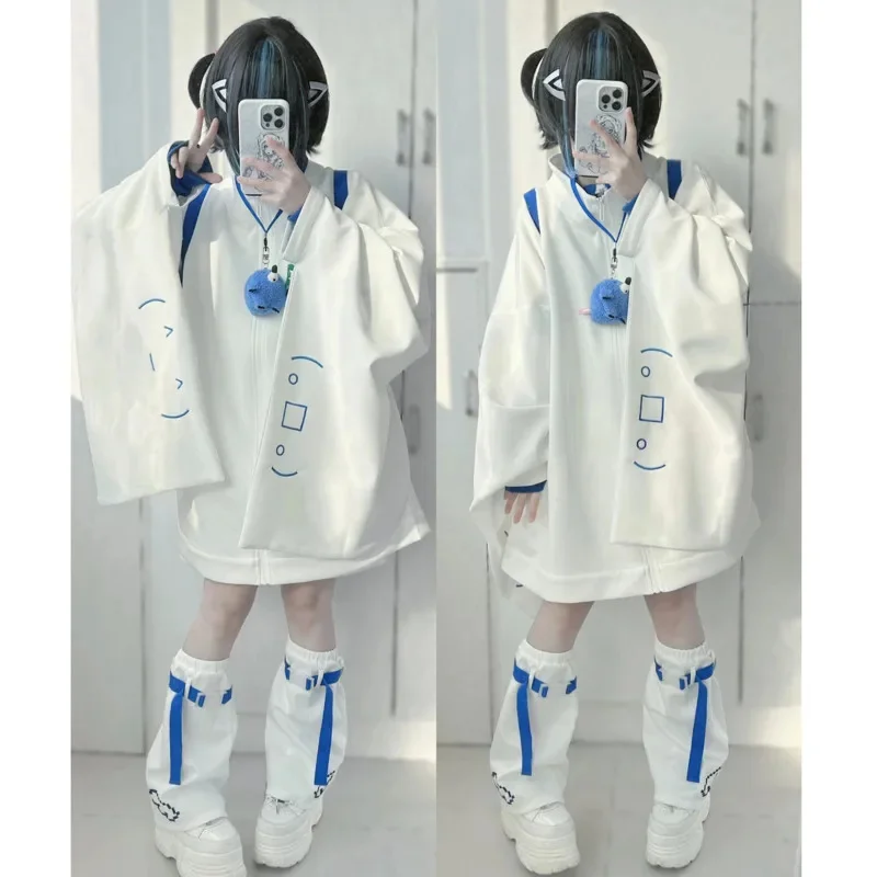 Letter Sweatshirt Hoodies Girl Spring Autumn Y2K Japan Subculture Kawaii Cardigan Sweatshirt Loose Vibration Sleeve Thin Top New
