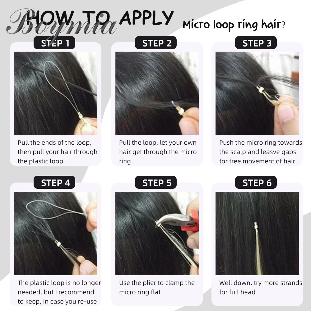 Boymia マイクロループ人毛エクステンション 12 "16" 20" 24" ナチュラルストレートヘアリングマイクロリンク 0.5 グラム/ストランド