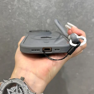 Dobrável lente de vidro suporte magnético caso transparente para iphone 16 15 14 13 12 11 pro max para magsafe pulseira à prova de choque capa 10 principais vendas capa para iphone com cordinha - №5