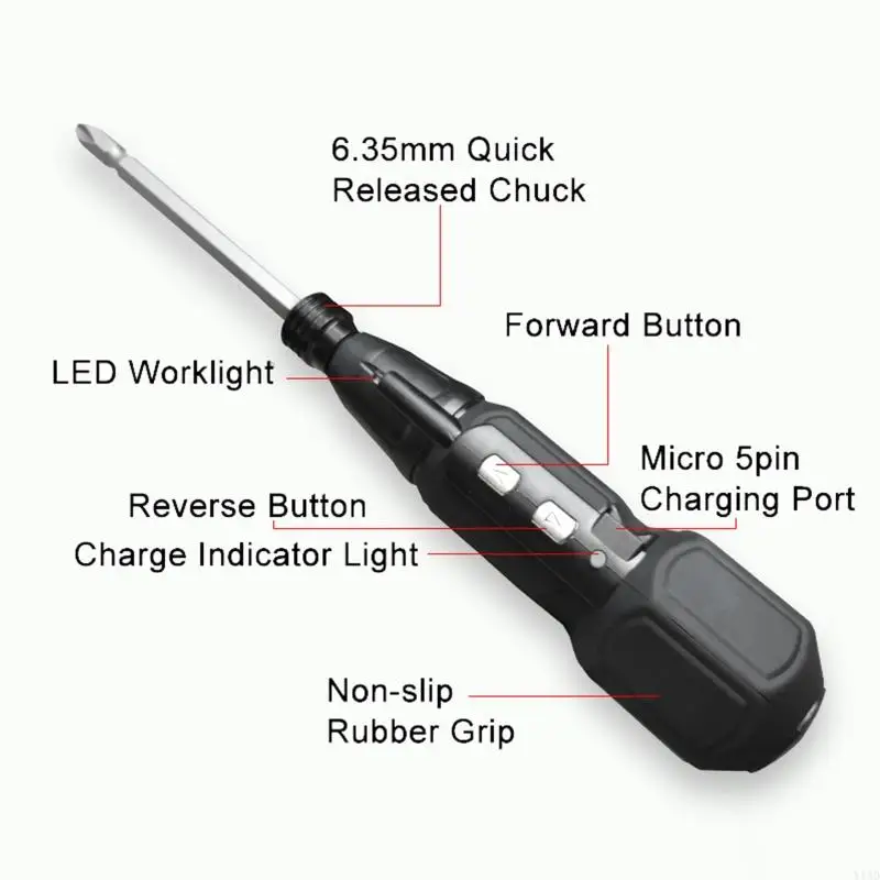 Portable Mini Electric Screwdrivers 3.6V Hand Power Tool USB Rechargeable Cordless Power Screwdriver with Work Light
