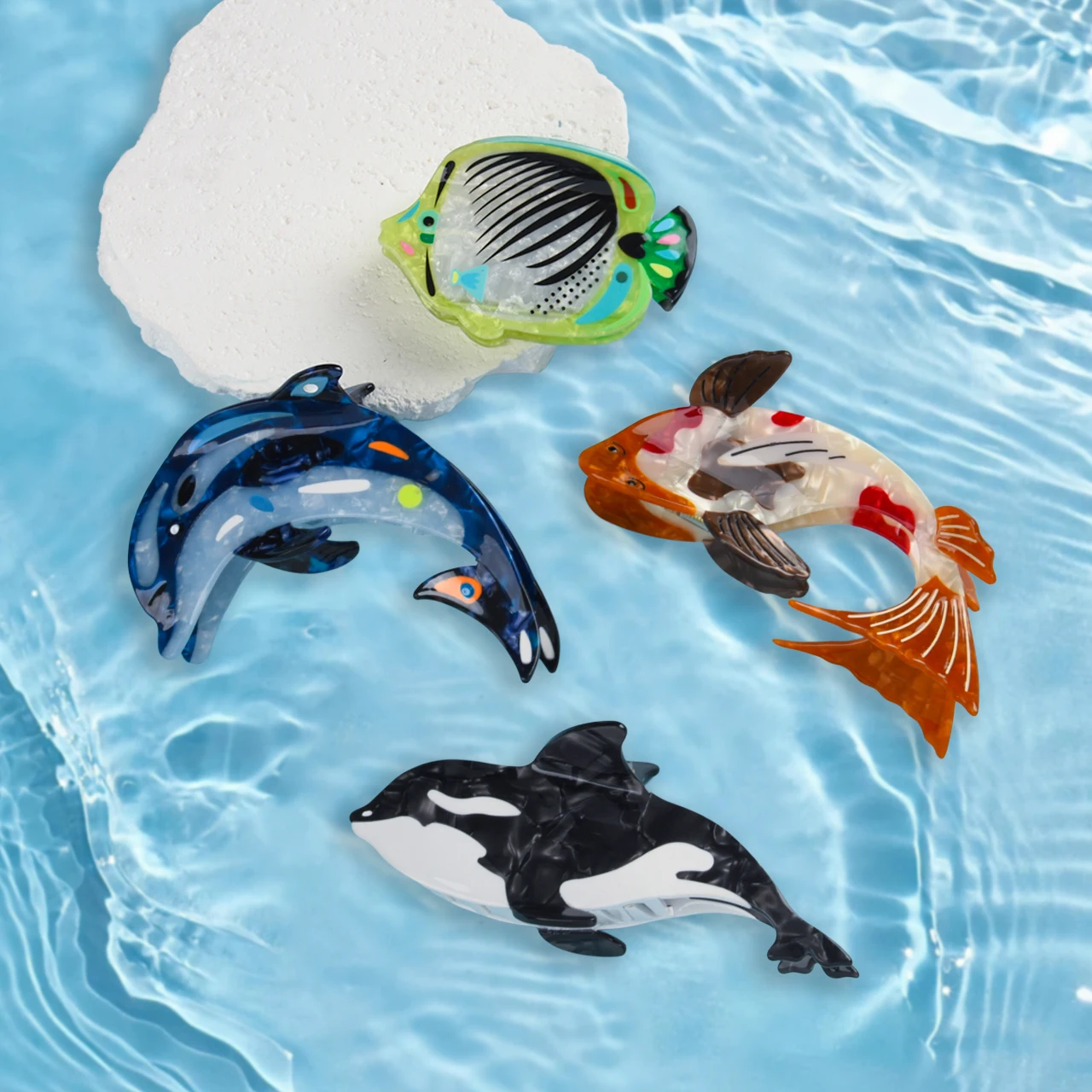 New Marine Animal Series Hair Clips High-qualit Acetate Dolphin Whale Lucky Koi Crab Hair Clip Claw for Women Hair Accessories