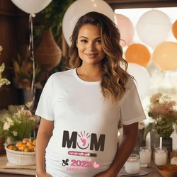MOM 2025 Loading Print Pregnant Women's T-shirt Casual Short Sleeve Pregnancy Announcement Tee Summer Family Party Clothes