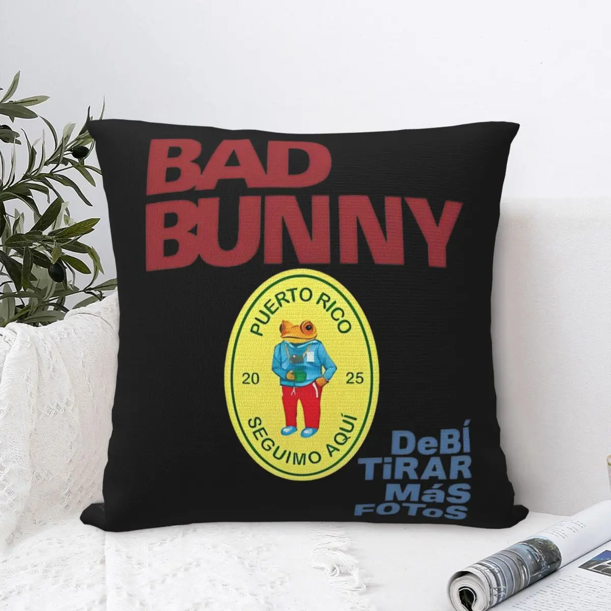 Bad Bunny Debi Tirar Mas Fotos DTMF Kissenbezug, bedruckt, Stoff, Kissenbezug, Dekorationen, Dekokissenbezug, Sofa