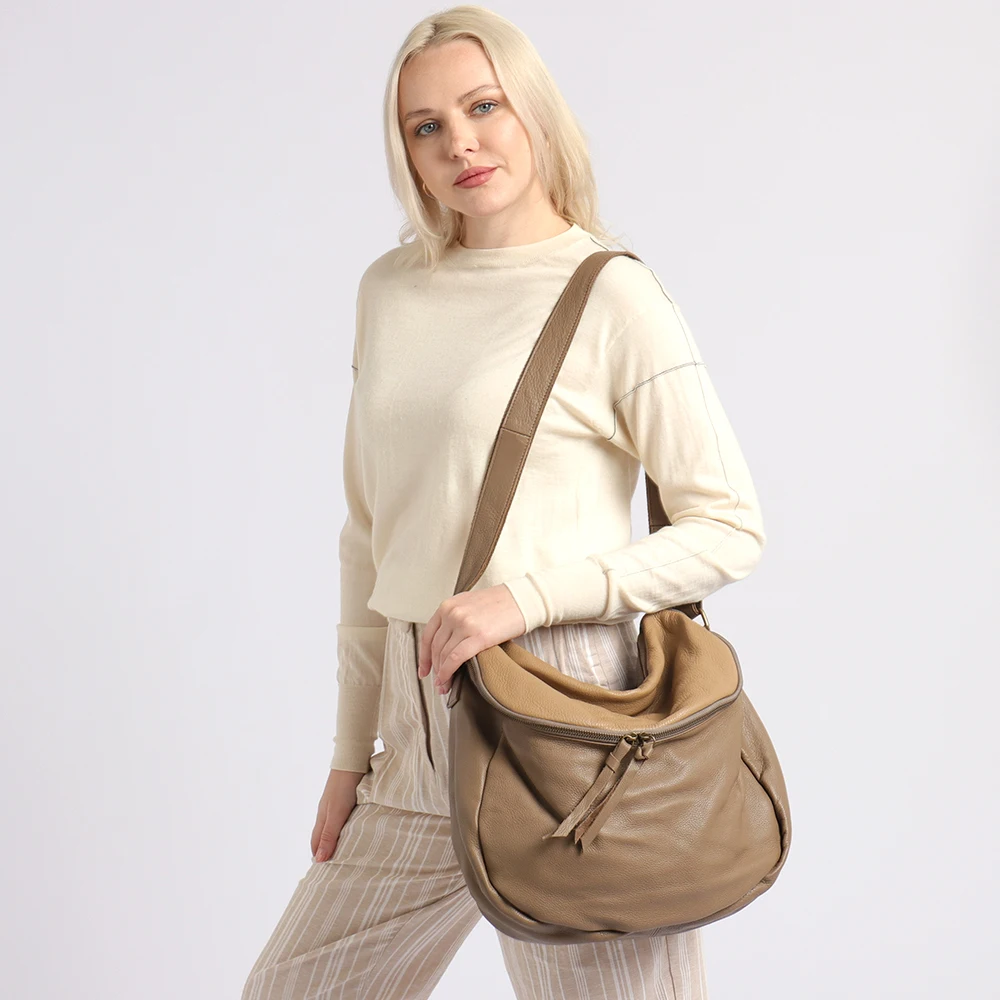 SC Women Casual Slouchy Hobo Purse Vinatge Natural Leather Shoulder Handbag Large Old-Fashion Soft Genuine Cowhide Crossbody Bag