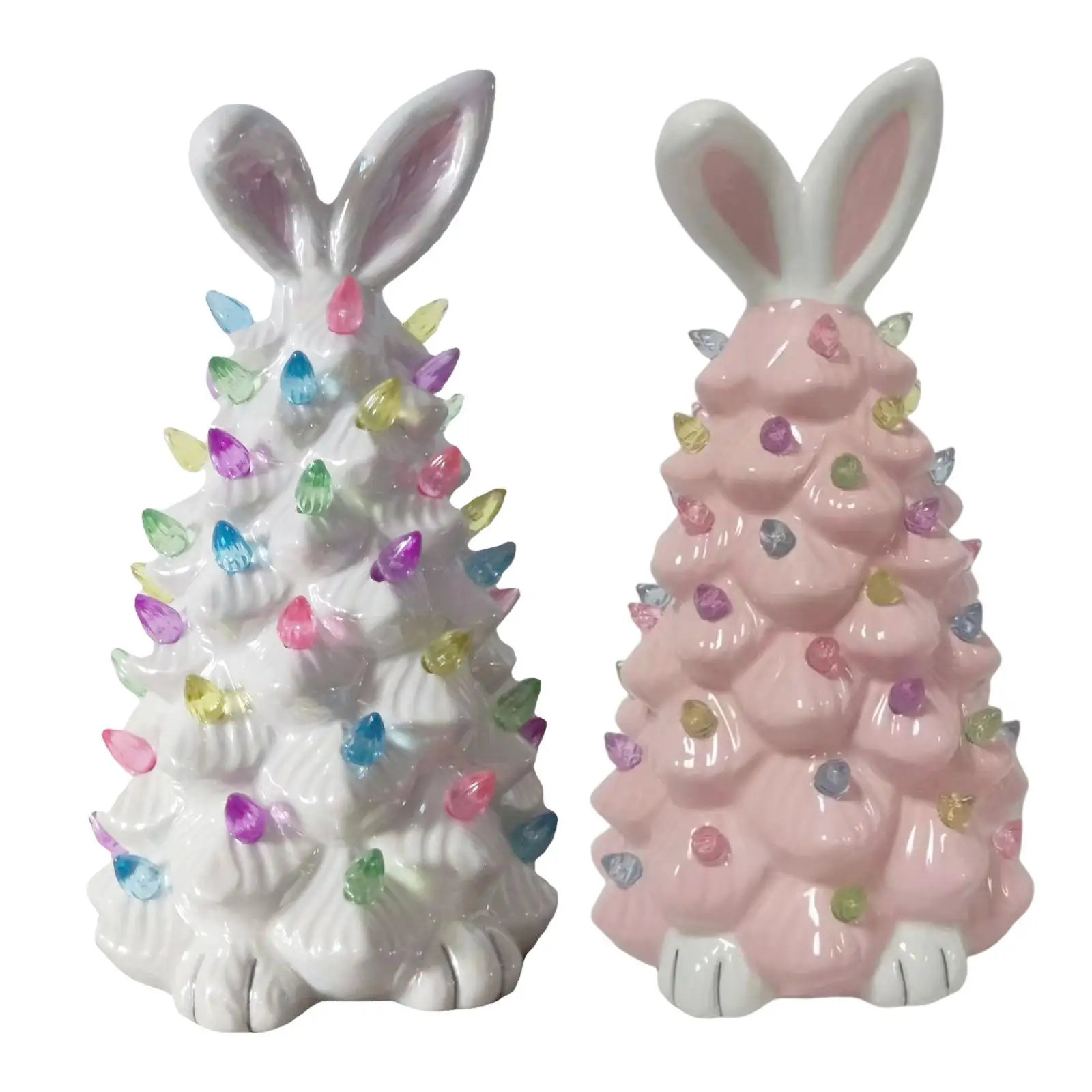 Lighted Bunny Easter Decoration Easter Ceramic Tree for Living Room Mantle Countertop Holiday Party Bedroom Desktop Cabinets