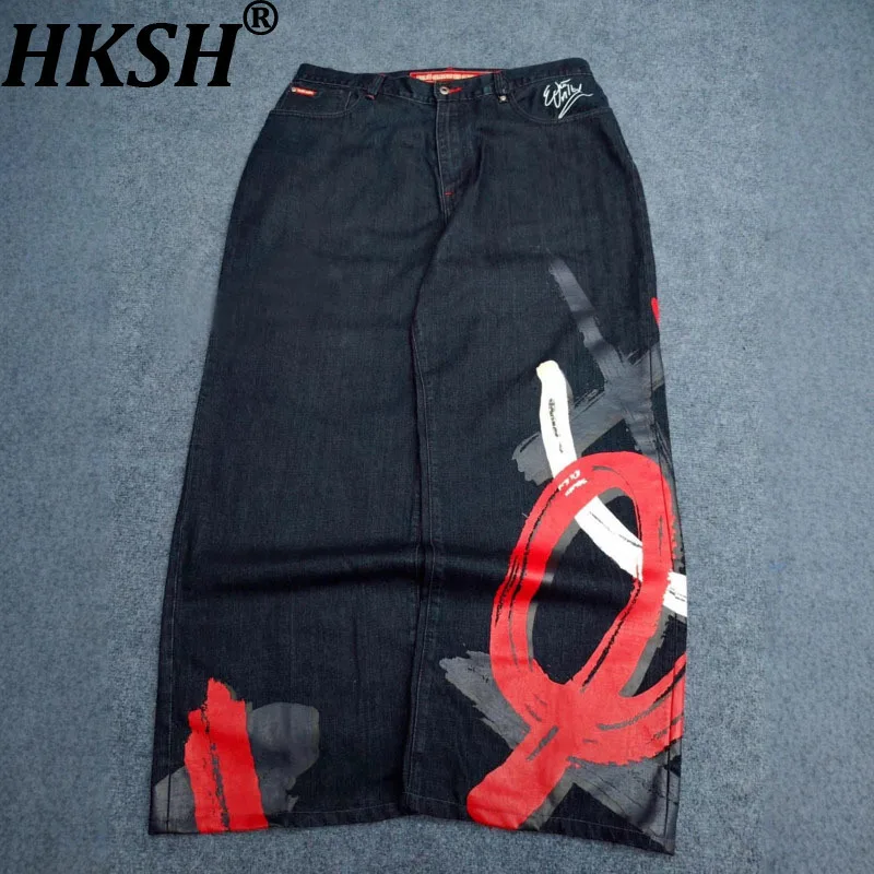 

HKSH Весна Осень Новый Мужской Темный Стиль Панк Хип-Хоп Стираным Принтом Джинсы Модные Шикарные Свободные Высокие Уличные Широкие Джинсовые Брюки HK14120