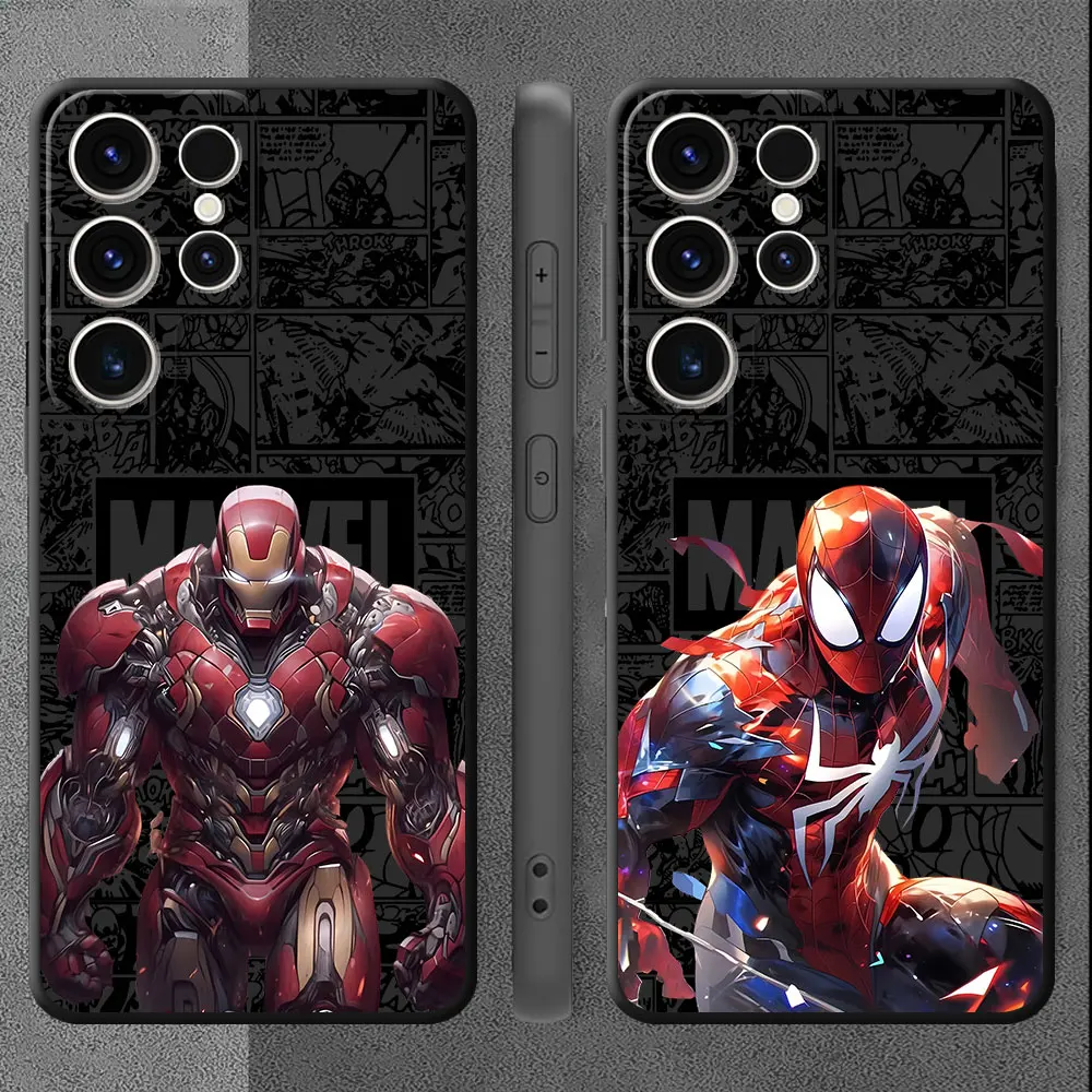 Black Soft Marvel Spider Man Iron Man Case for Samsung Galaxy S22 S21 Note 20 Ultra 10 Plus 8 9 S23 24 5G S20 Cover Funda Shell