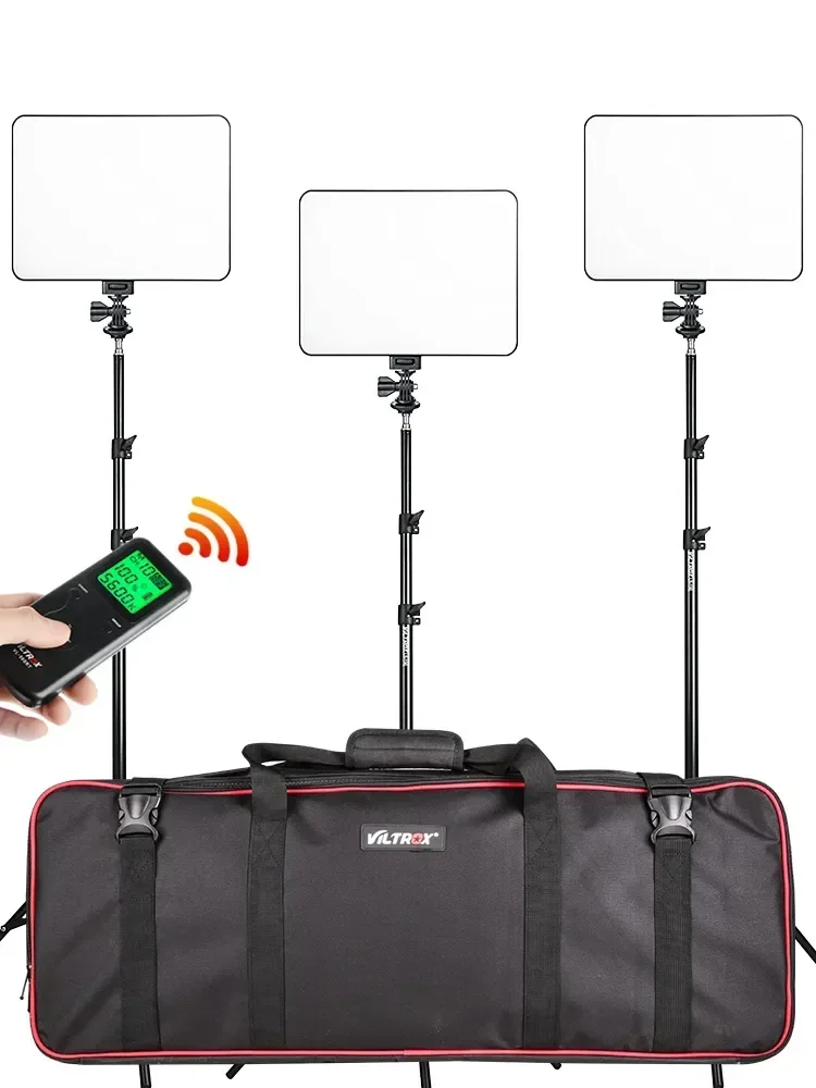 

VILROX 30W VL-200T Bi-color Dimmable Wireless remote LED Video Light Panel Lighting Kit+75" Light Stand for studio shooting