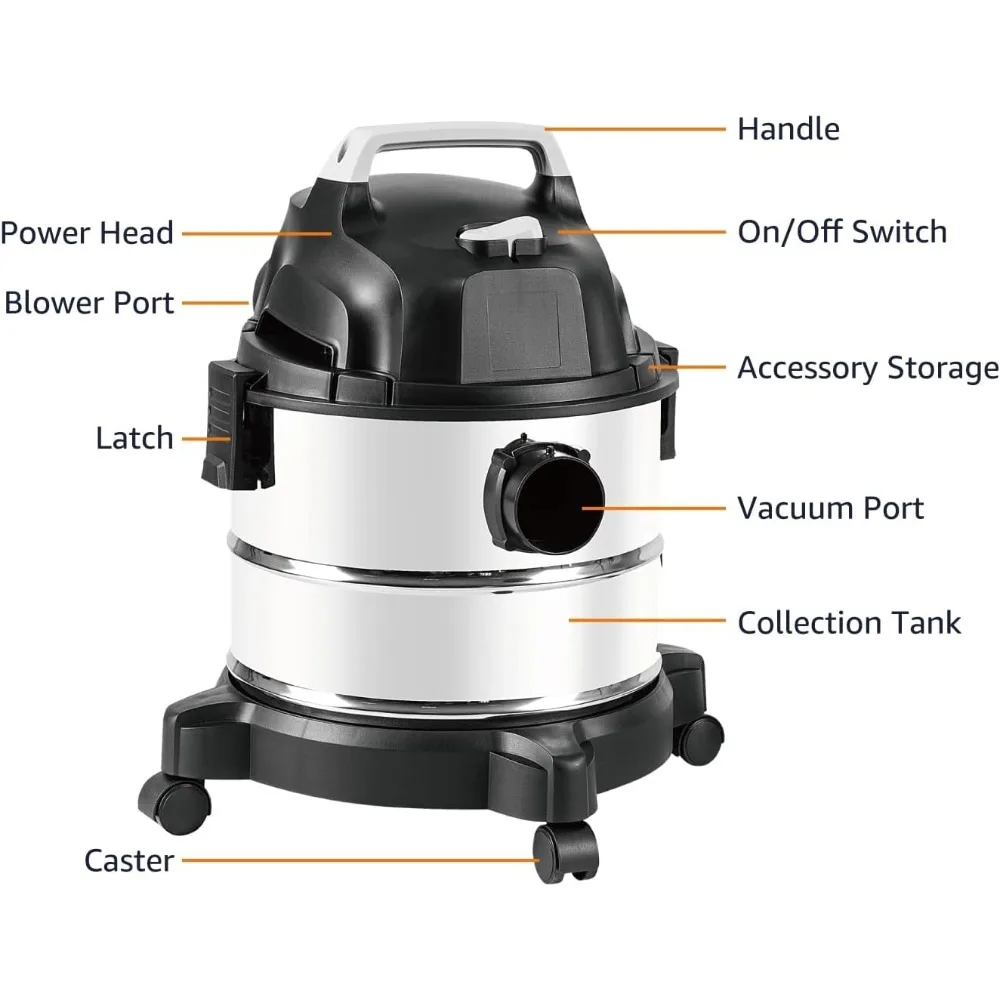 Wet Dry Vacuum Cleaner, 4 gallon Shop, 3 HP Stainless Steel