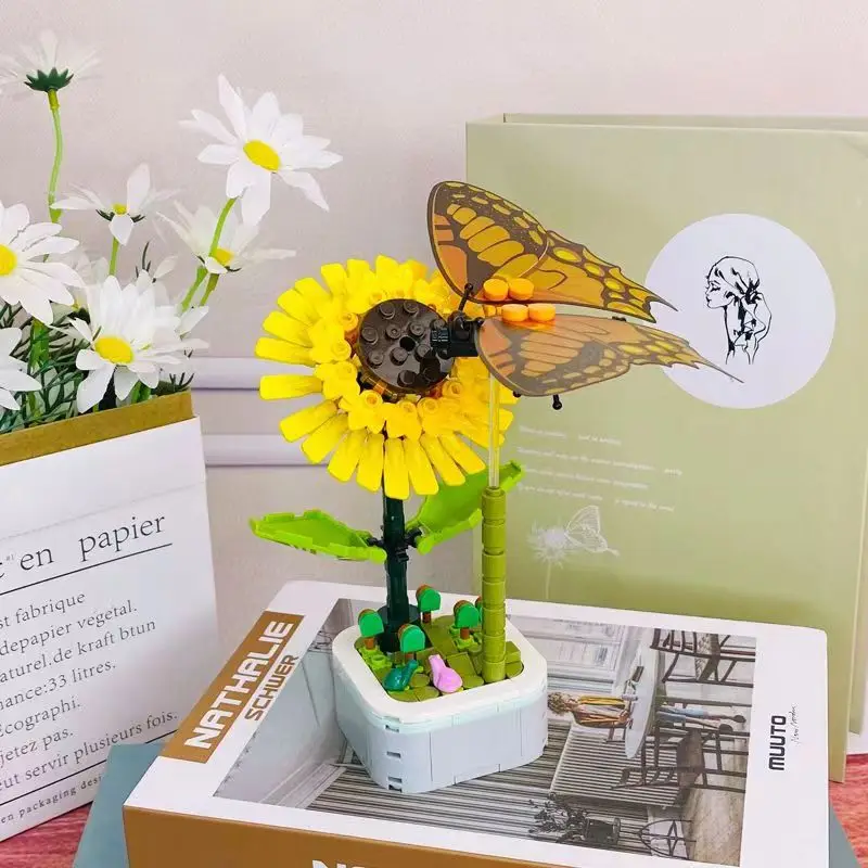 Rose Flower Building Block Flower Eternal Bouquet Prickly Pear Model Plant Decoration Educational Toy For Kids Birthday Gift