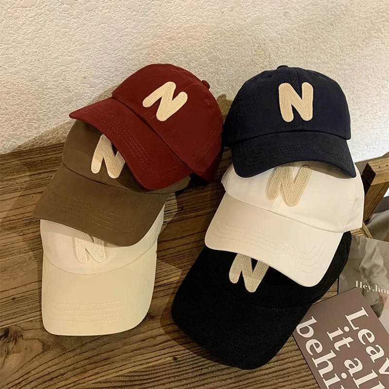 Summer Cotton Baseball Hat For Men Women Solid Color Letter N Cap Korean Casual Adjustable Snapback Hat