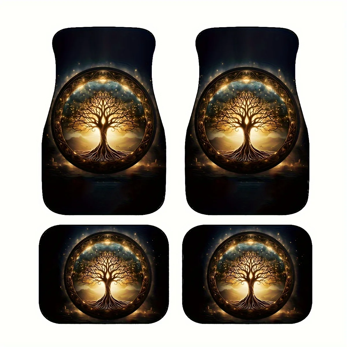 

4pcs Tree Of Life Car Floor Mats - Comfortable Crystal Velvet Full Coverage Auto Interior Accessories, Front & Rear Fit For Seda