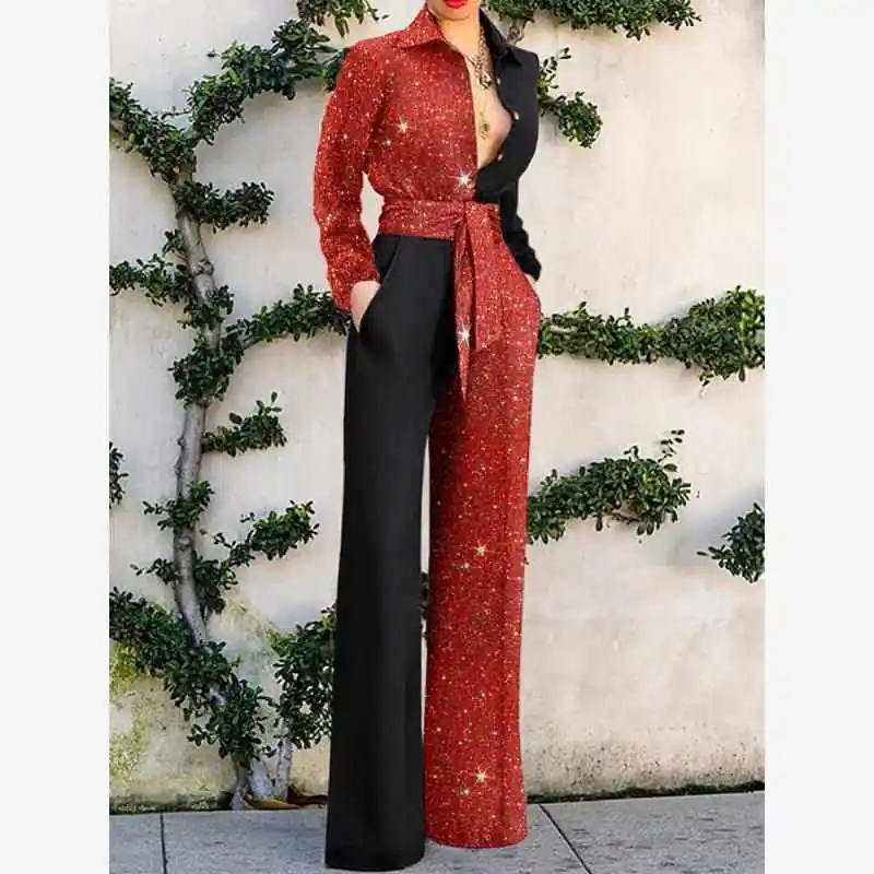 Tuta casual sexy V-ne Pantaloni lunghi a vita alta da donna Street Sle Tessuto in poliestere Collezione estiva Faionable One-piece