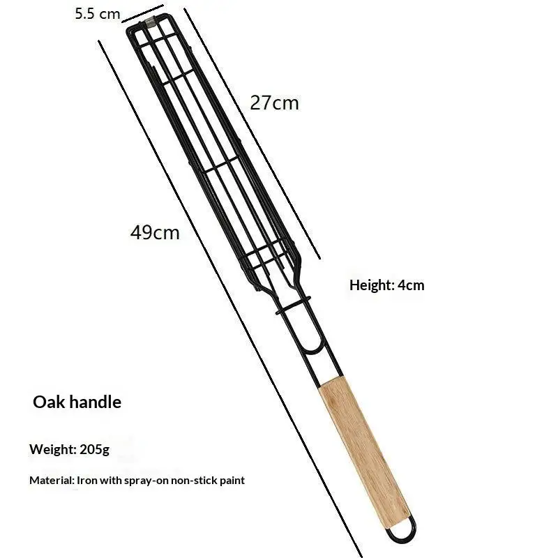 Non Stick Iron Grill Kabob Baskets Heat Resistant Wooden Handle Anti Slip for Outdoor Backyard Picnic BBQ Grilling Cooking