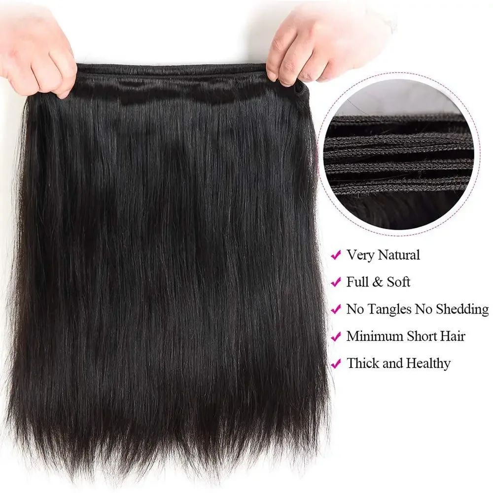 Extensiones de cabello humano liso 12A, 100% cabello humano virgen tejido, mechones rectos de hueso, extensiones de mechones de cabello Tissage Bresilien