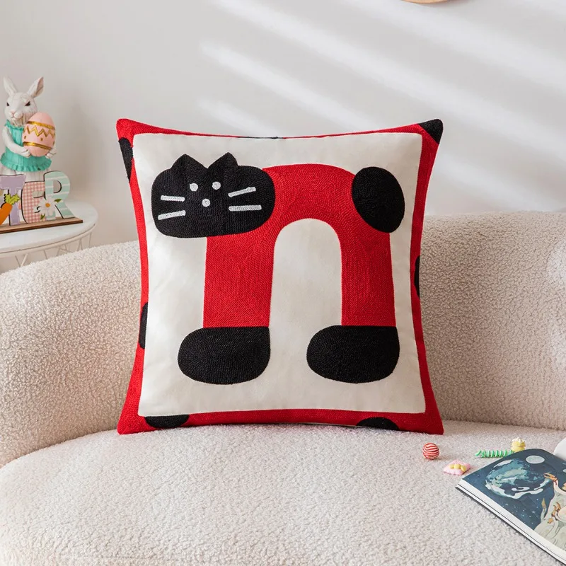 

Cartoon Embroidered Cushion Cover, Cute Cat, Sofa Bed Decoration, Home, Living Room