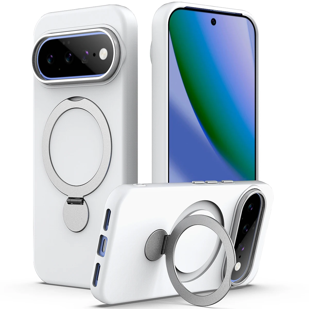 Für Google Pixel 11 10 9 Pro XL PC-Hülle Weiche Stoffhülle mit Eisenfingerringhalterung und Drehfunktion für Google Pixel 11 Pro XL