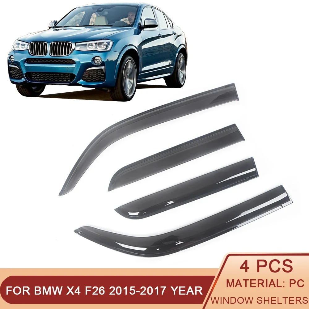 

For BMW X4 F26 2015-2017 Auto Side Window Wind Deflectors Visors Black Rain Guard Door Visor Vent Shades Dark Smoke Ventvisor