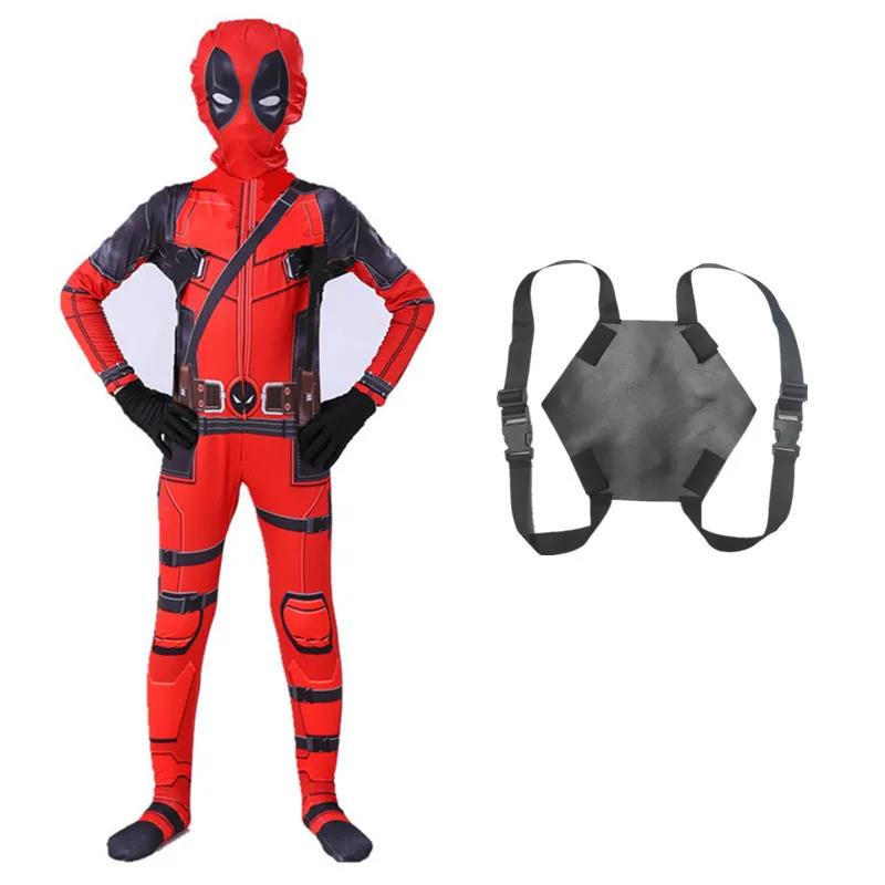 Adult Deadpool Costume Men Women Kids Cosplay Mask Suit Jumpsuit Backpack Knif Accessories Superhero Halloween Costume Child